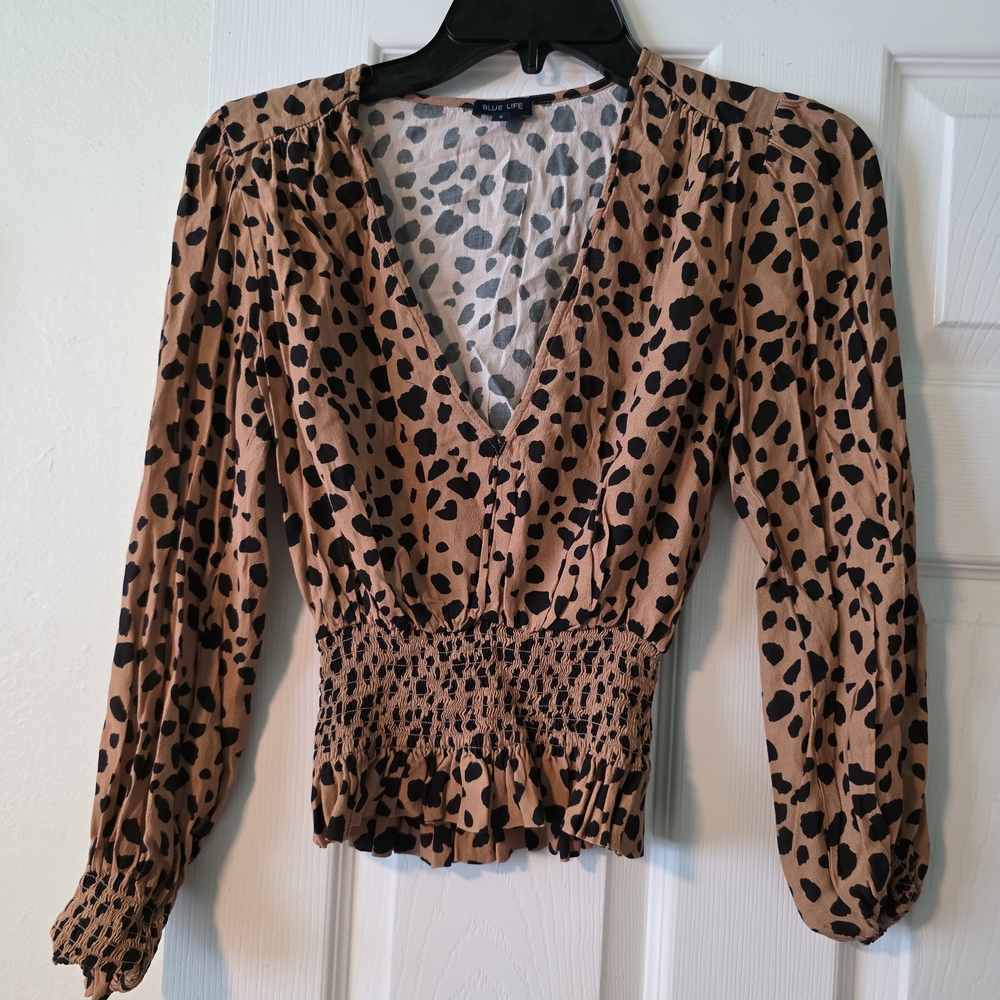 Blue Life Leopard Print V-Neck Blouse